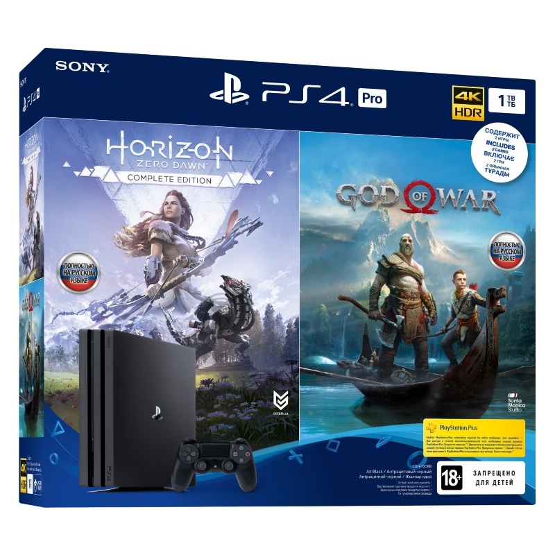 Sony PlayStation 4 Pro Black 1Tб (Ростест) + Horizon Zero Dawn CE + God of War
